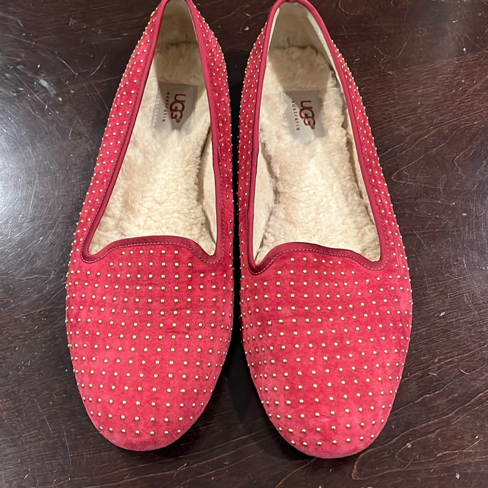 UGG red alloway studded suede ballet flats size 11